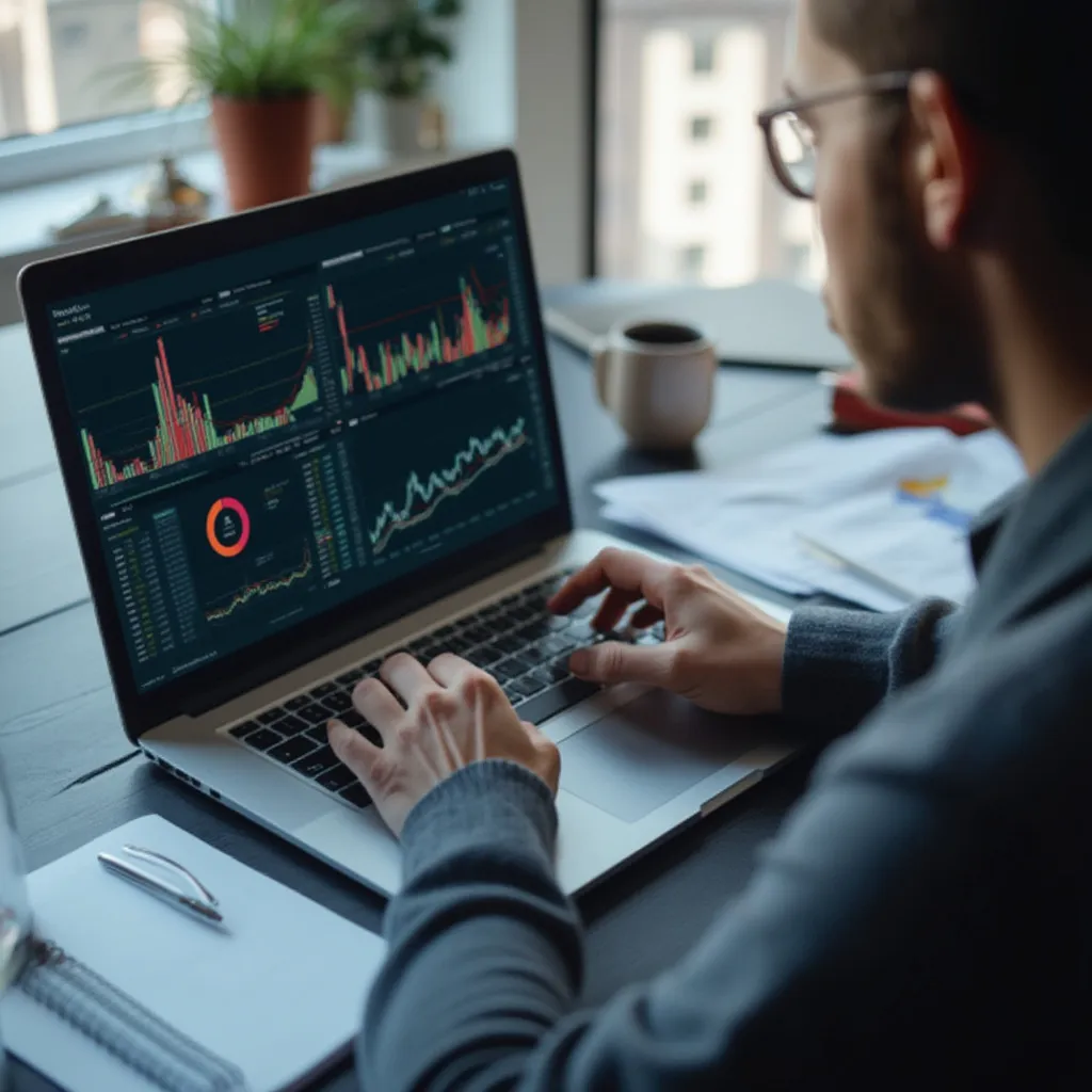 Person working on laptop with charts